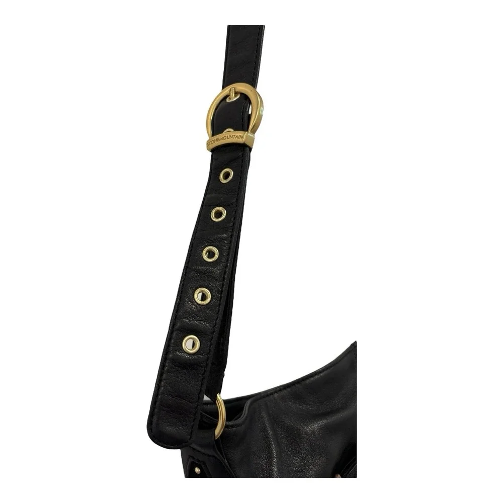 Stone Mountain Hampton‎ Shoulder Crossbody Bag Black Leather Zip Adj Stap Clean